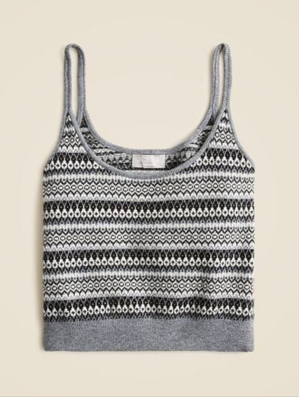 NWT J. Crew 100% Cashmere Fair Isle Sweater Tank, Black/Gray/White